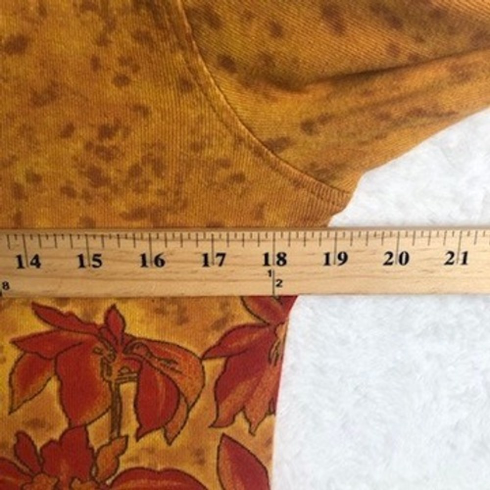VTG JANE ASHLEY Art Nouveau Graphic Sequin Floral Cotton Top Sz L Brown Mustard - Picture 6 of 7